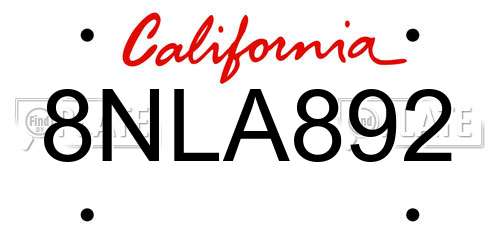 8NLA892 California License Plate
