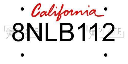 8NLB112 California License Plate