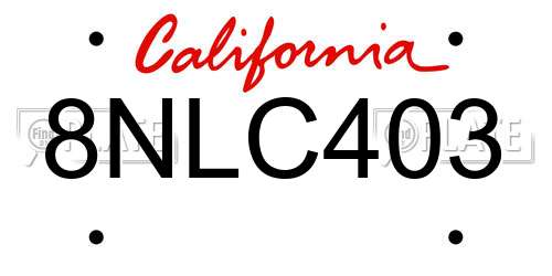 8NLC403 California License Plate