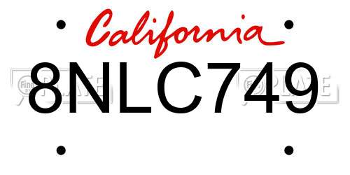 8NLC749 California License Plate