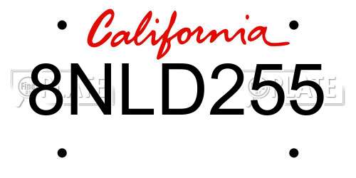 8NLD255 California License Plate