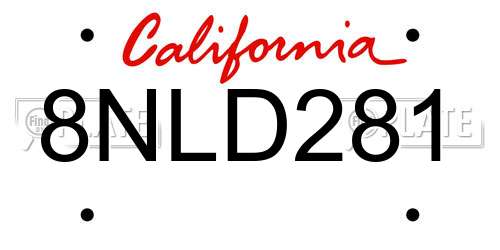 8NLD281 California License Plate