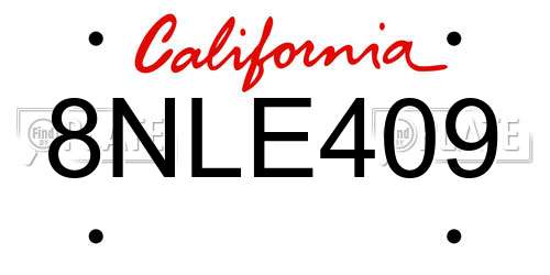 8NLE409 California License Plate