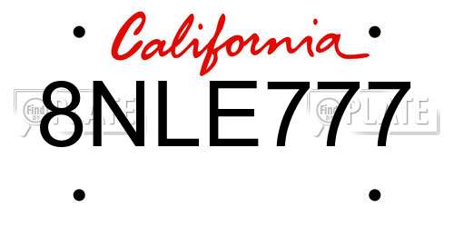 8NLE777 California License Plate