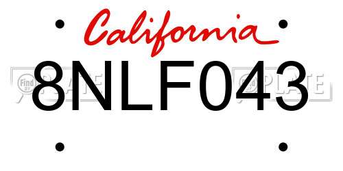 8NLF043 California License Plate