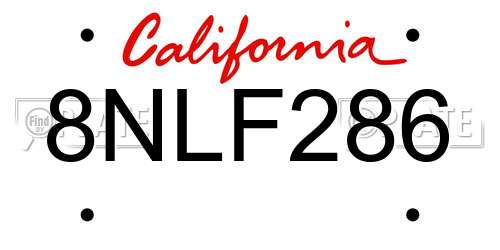8NLF286 California License Plate