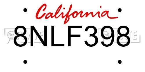 8NLF398 California License Plate
