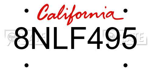 8NLF495 California License Plate