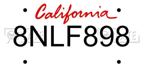 8NLF898 California License Plate