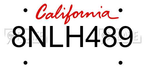 8NLH489 California License Plate