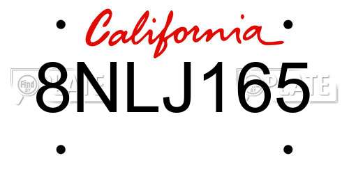 8NLJ165 California License Plate