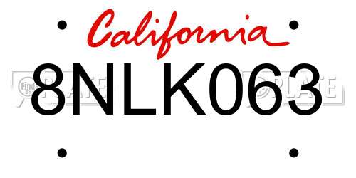 8NLK063 California License Plate