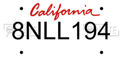 8NLL194 California License Plate