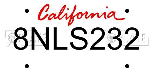 8NLS232 California License Plate