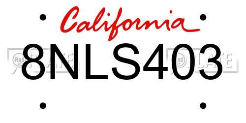 8NLS403 California License Plate