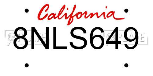 8NLS649 California License Plate