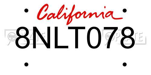 8NLT078 California License Plate