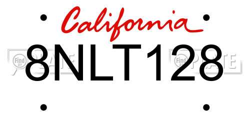 8NLT128 California License Plate
