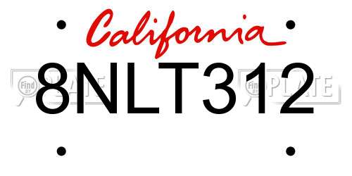 8NLT312 California License Plate