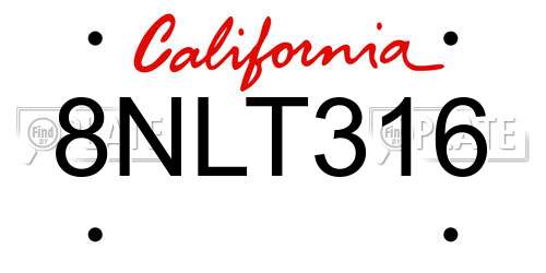 8NLT316 California License Plate