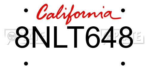 8NLT648 California License Plate