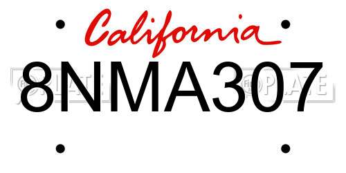 8NMA307 California License Plate