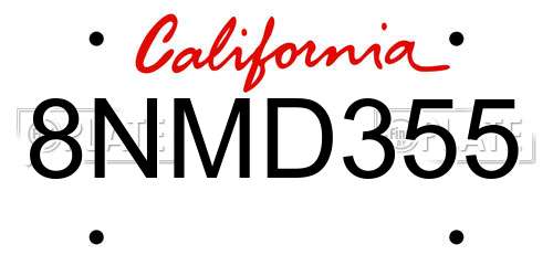 8NMD355 California License Plate