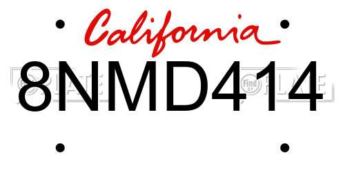 8NMD414 California License Plate