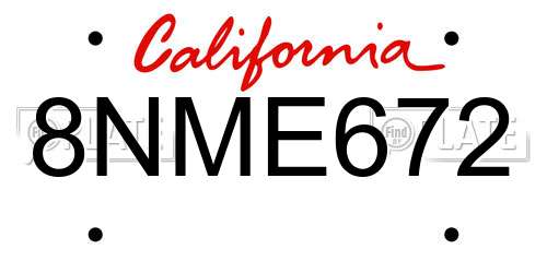8NME672 California License Plate