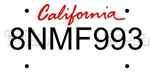 8NMF993 California License Plate