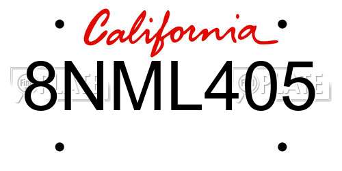 8NML405 California License Plate