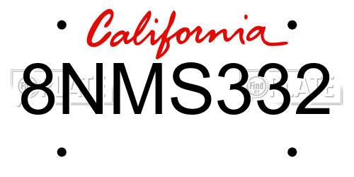 8NMS332 California License Plate