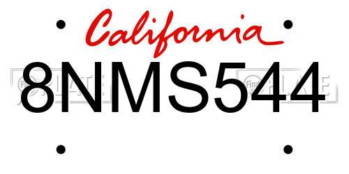 8NMS544 California License Plate