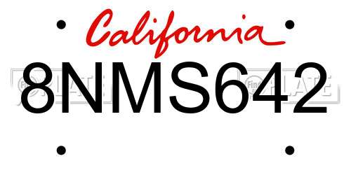 8NMS642 California License Plate