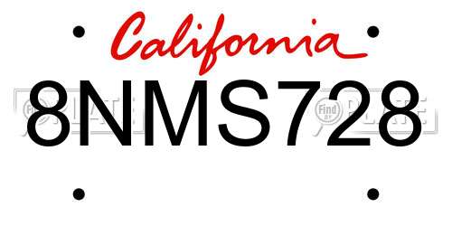 8NMS728 California License Plate