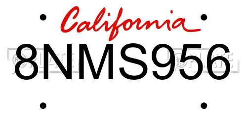 8NMS956 California License Plate
