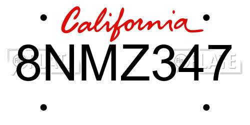 8NMZ347 California License Plate