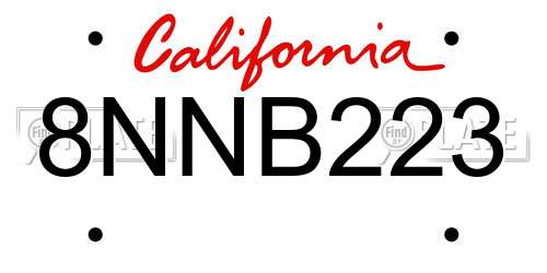 8NNB223 California License Plate