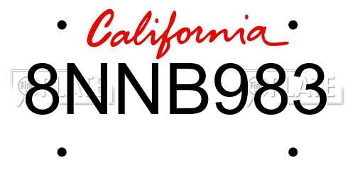 8NNB983 California License Plate
