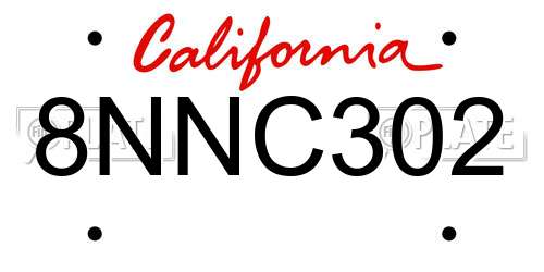 8NNC302 California License Plate
