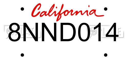 8NND014 California License Plate