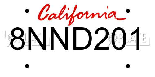 8NND201 California License Plate