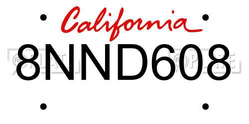 8NND608 California License Plate