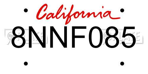 8NNF085 California License Plate