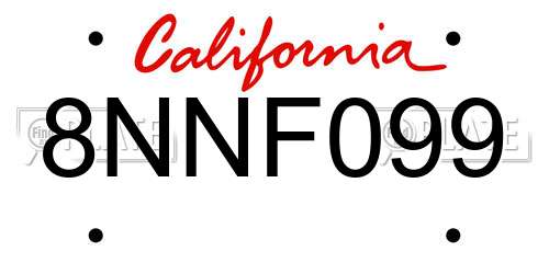 8NNF099 California License Plate