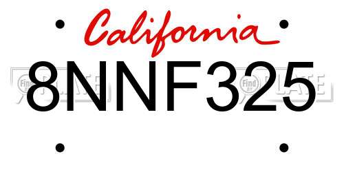 8NNF325 California License Plate