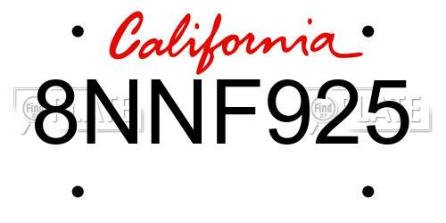 8NNF925 California License Plate