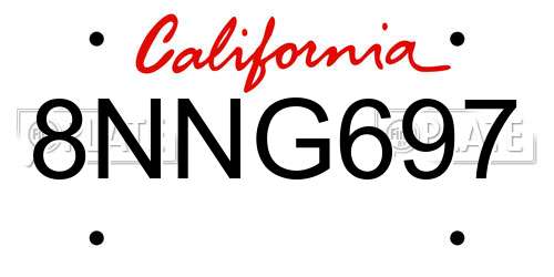 8NNG697 California License Plate
