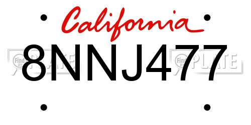 8NNJ477 California License Plate