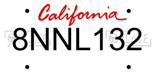 8NNL132 California License Plate